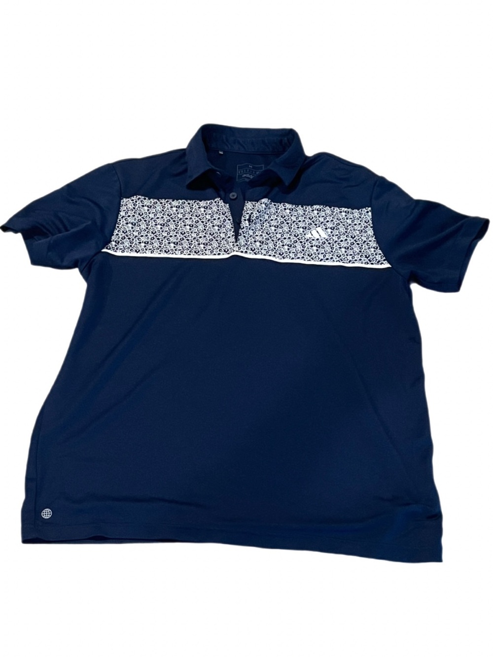 Men's Adidas Navy Pattern-Panel Polo Shirt - Picture 2 of 4